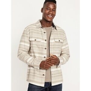 Old Navy Men's Twill Jacquard Overshirt XXXL Tall Neutral Stripe Long Sleeve